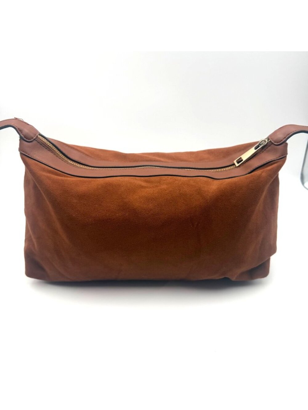 Sondra Roberts Squared Brown Slouch Hobo Shoulder Bag Faux Suede Zip Purse